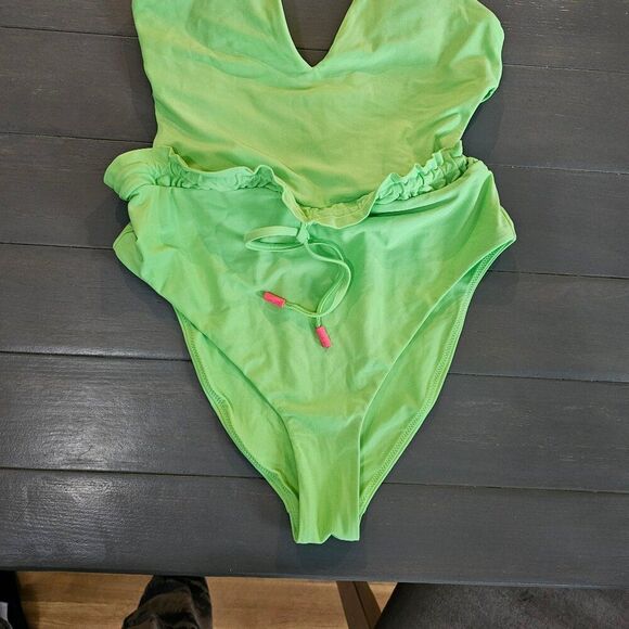 Red Carter Women's Lime Green Ruffle Cutout Side One Piece Swimsuit - Picture 6 of 11